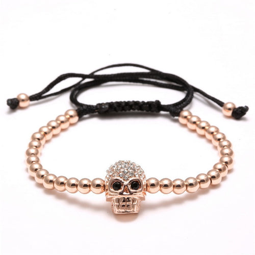 Handmade Skull Bracelet With Zirconia Inlay