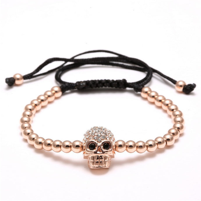Handmade Skull Bracelet With Zirconia Inlay