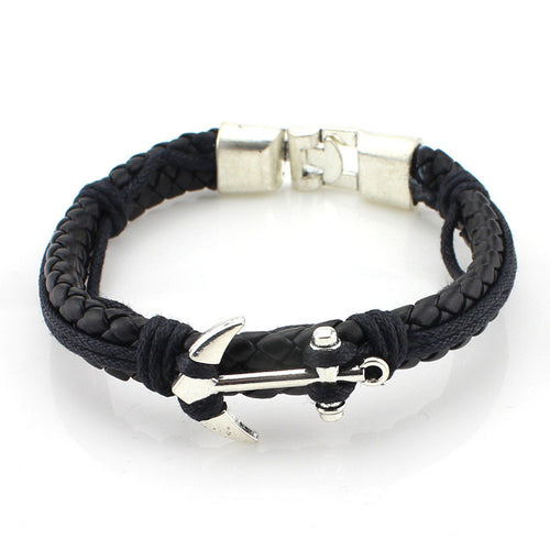 Anchor Braided Leather Bracelet